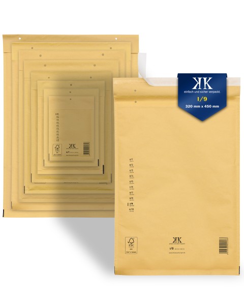 50 Luftpolster-Versandtaschen I9 I/9 320x450mm (Außenmaß) DIN A3+ Braun