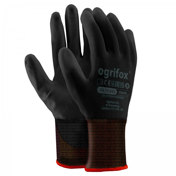 24 Paar Arbeitshandschuhe Polyester Polyethan Beschichtet Montage Schutzhandschuh schwarz Größe 8