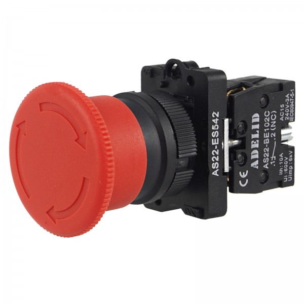 Not-Aus-Druckschalter Taster Stoppschalter Roter Pilz 10A 600V 1NC 22mm mit Kunststoffflansche