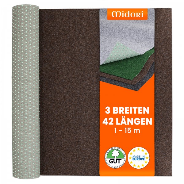 Rasenteppich 200 x 925 cm Braun Kunstrasen-Teppich mit Noppen Balkon Terrasse Outdoor wasserdurchläs
