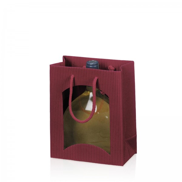 500 x Tragetasche für 1 Flasche Bocksbeutel 170x85x200 mm offene Welle Fenster Bordeaux