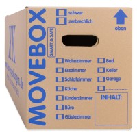 60 Umzugskartons Movebox Smart & Safe 2-wellig 25 kg belastbar Beschriftungsfeld Griffverstärkung 60 Umzugskartons Movebox Smart & Safe 2-wellig 25 kg belastbar Beschriftungsfeld Griffverstärkung