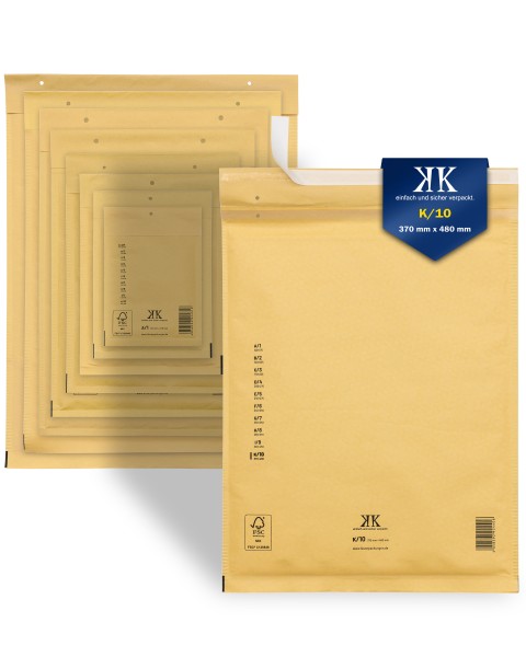 150 Luftpolster-Versandtaschen K10 K/10 370x480mm (Außenmaß) Braun
