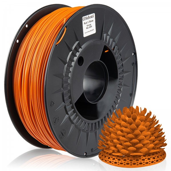 MIDORI® 3D Drucker 1,75mm PLA Filament 1kg Spule Rolle Premium Orange RAL2000