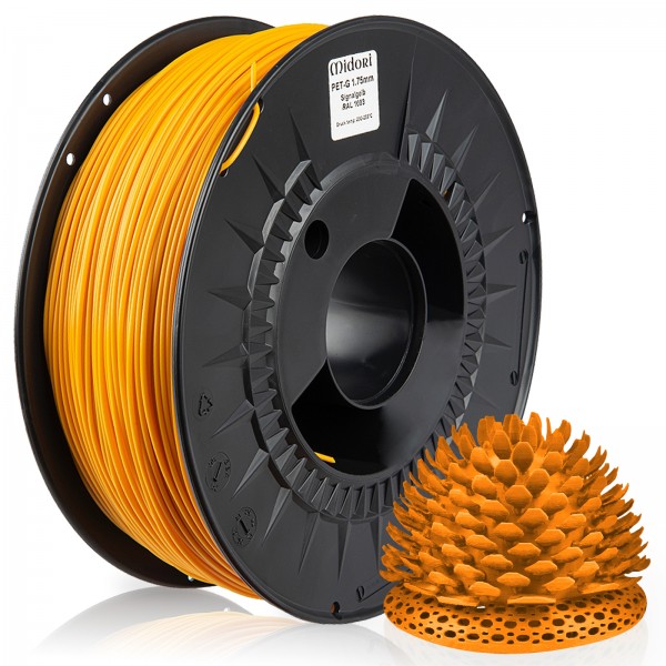 MIDORI® 3D Drucker 1,75mm PETG Filament 1kg Spule Rolle Premium Signalgelb RAL1003