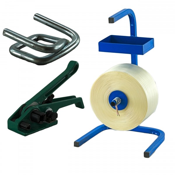 16 mm Textil Polyester Umreifung Set Umreifungsband Abroller Bandspanner Klemmen