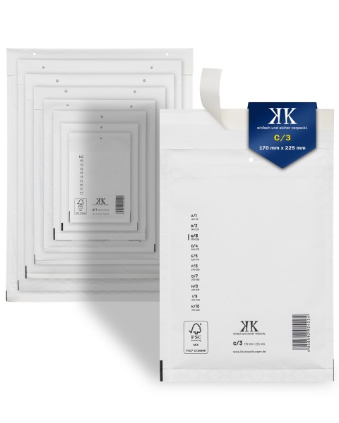 500 Luftpolster-Versandtaschen C3 C/3 170x225mm (Außenmaß) DIN A5+ Weiß
