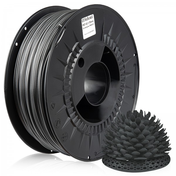 MIDORI® 3D Drucker 1,75mm PETG Filament 1kg Spule Rolle Premium Dunkelgrau Metallic