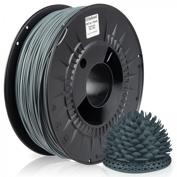 MIDORI® 3D Drucker 1,75mm PETG Filament 1kg Spule Rolle Premium Signalgrau RAL7000