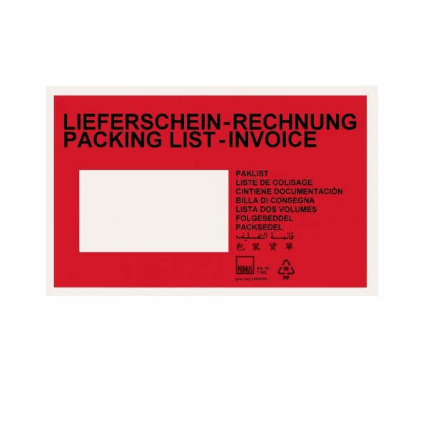 750 C6 Begleitpapiertaschen bedruckt Lieferscheintaschen Lieferscheinhüllen Rot