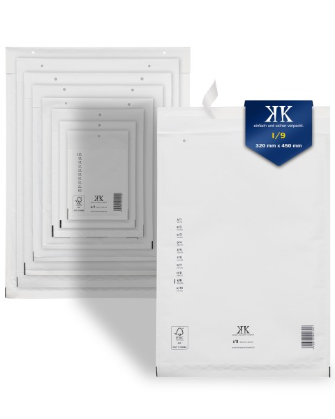 150 Luftpolster-Versandtaschen I9 I/9 320x450mm (Außenmaß) DIN A3+ Weiß
