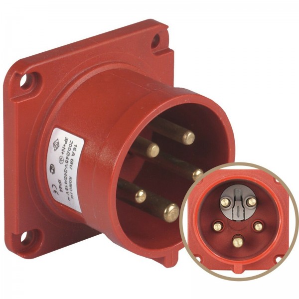 CEE-Einbaustecker Anbaustecker IP44 16A 5-polig 3P+N+PE 345V bis 415V mit Phasenwender