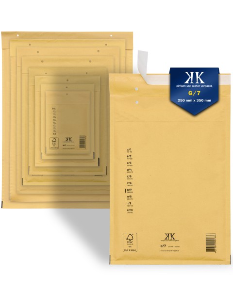 200 Luftpolster-Versandtaschen G7 G/7 250x350mm (Außenmaß) Braun