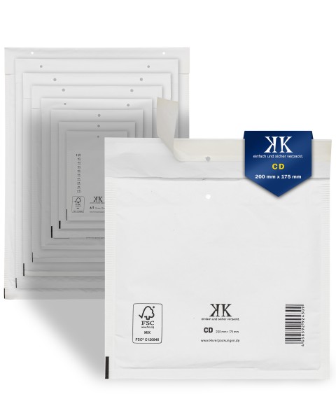 1000 Luftpolster-Versandtaschen CD 200x175mm (Außenmaß) Weiß