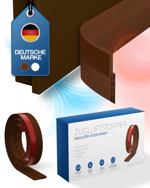 MIDORI Zugluftstopper für Türen 2 x 100cm Türdichtung Türbodendichtung unten Braun Schallschutz