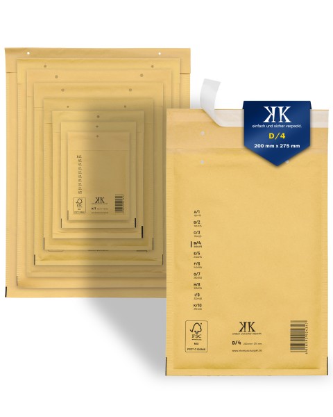 100 Luftpolster-Versandtaschen D4 D/4 200x275mm (Außenmaß) Braun