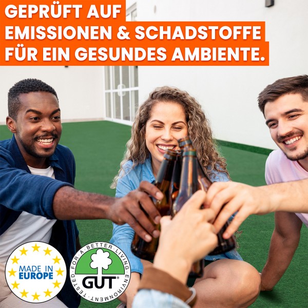 Rasenteppich 200 x 400 cm Grün Kunstrasen-Teppich mit Noppen Balkon Terrasse Outdoor