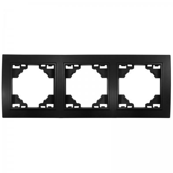 Rahmen 3-Fach für Steckdosen Schalter Unterputz 227x82x8mm horizontal Schwarz Matt
