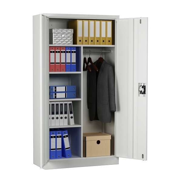 MIDORI® Spind Aktenschrank Flügeltürenschrank Garderobe Stahl Lagerschrank 6 Böden Kleiderstange Gra