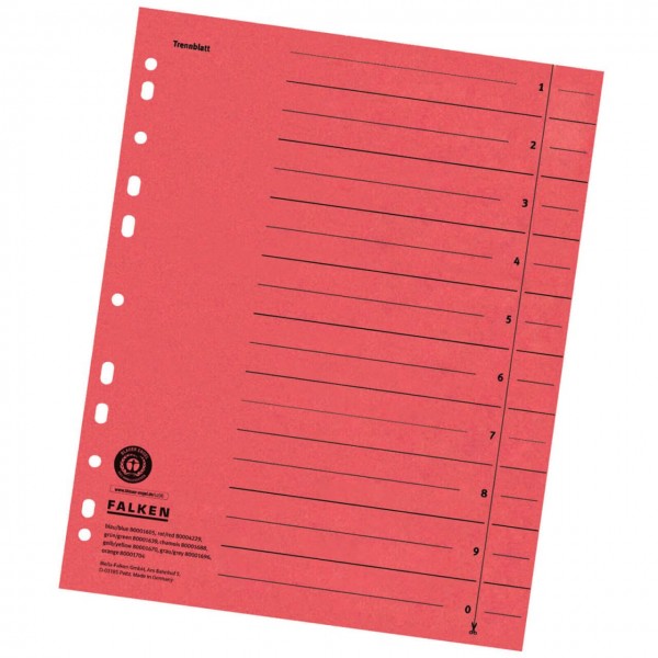 200 x FALKEN Trennblätter DIN A4 liniert Rot
