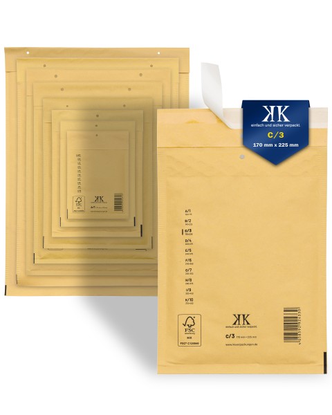 500 Luftpolster-Versandtaschen C3 C/3 170x225mm (Außenmaß) DIN A5+ Braun