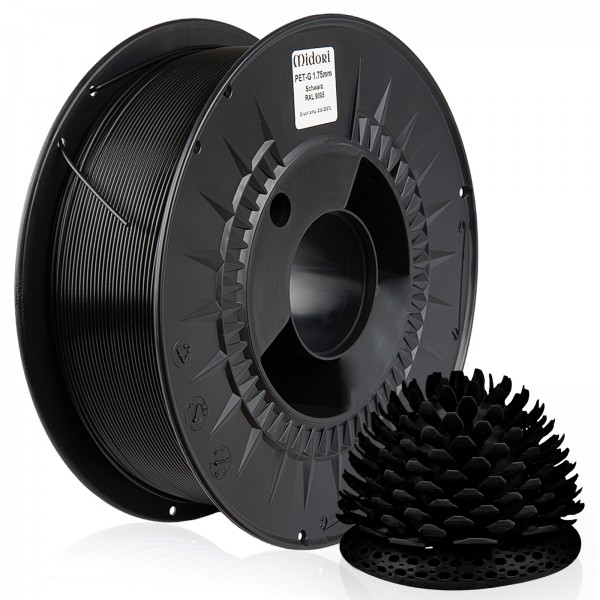 20 x MIDORI® 3D Drucker 1,75mm PETG Filament 1kg Spule Rolle Premium Schwarz RAL9005
