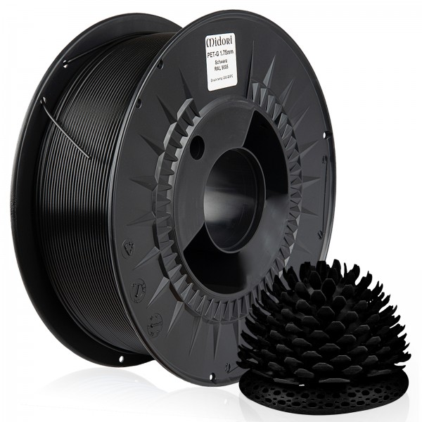 10 x MIDORI® 3D Drucker 1,75mm PETG Filament 1kg Spule Rolle Premium Schwarz RAL9005