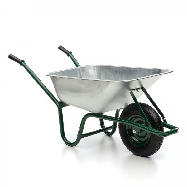 MIDORI® Schubkarre 100 Liter 210kg Luftreifen Bauschubkarre Gartenschubkarre verzinkt mit Stahlfelge