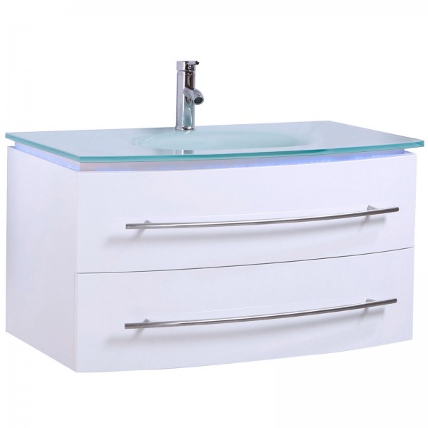 Badmöbel Unterschrank Waschbecken Touch LED Weiß Hochglanz 90 cm