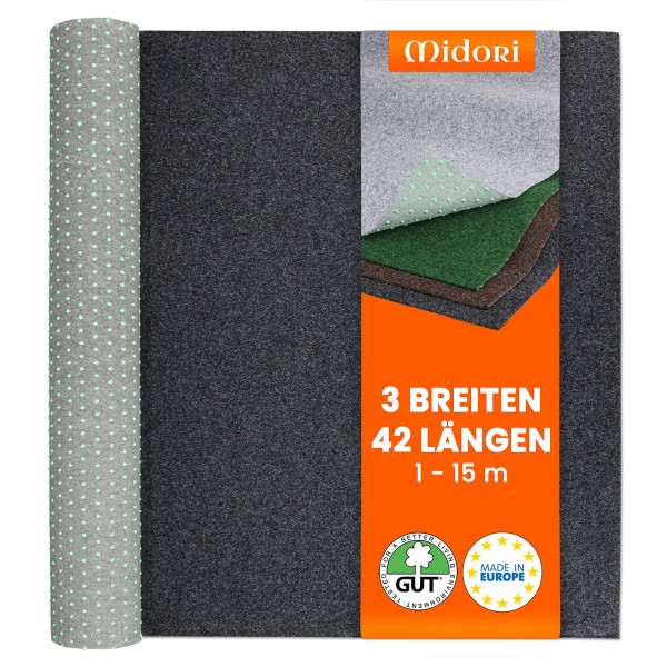 Rasenteppich 133 x 250 cm Schwarz Kunstrasen-Teppich mit Noppen Balkon Terrasse Outdoor