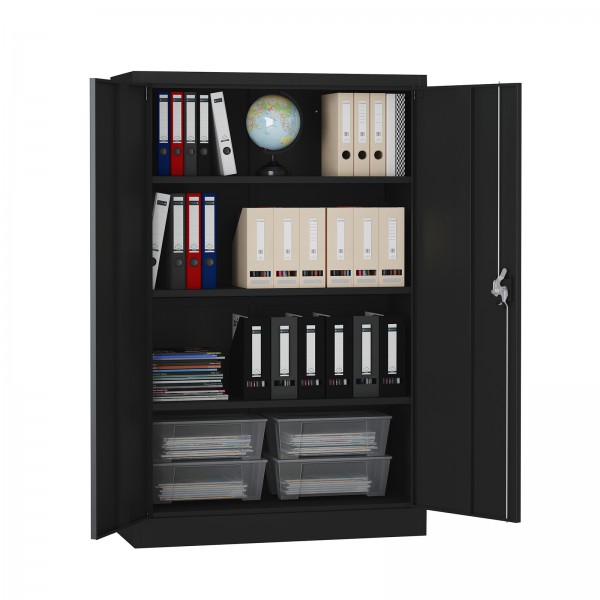 MIDORI® Aktenschrank Büroschrank Metallschrank Flügeltürenschrank Lagerschrank 3 Böden Schwarz