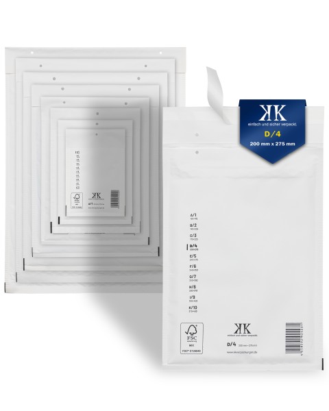 100 Luftpolster-Versandtaschen D4 D/4 200x275mm (Außenmaß) Weiß