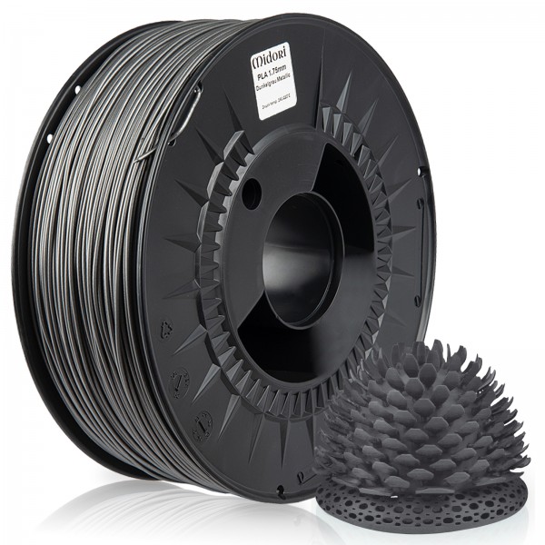 MIDORI® 3D Drucker 1,75mm PLA Filament 1kg Spule Rolle Premium Dunkelgrau Metallic