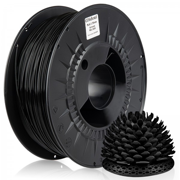 5 x MIDORI® 3D Drucker 1,75mm PLA Filament 1kg Spule Rolle Premium Schwarz RAL9005