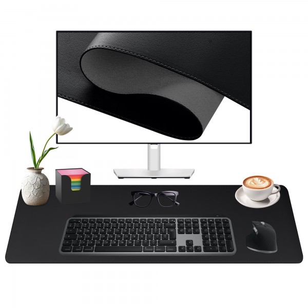 Midori Schreibtischunterlage aus Kunstleder 60 x 35 cm Randnähte rutschfest Schwarz