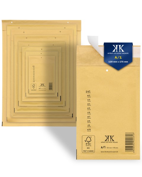400 Luftpolster-Versandtaschen A1 A/1 120x175mm (Außenmaß) DIN A6+ Braun