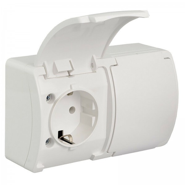 Schuko-Steckdose Aufputz 2-Fach Feuchtraum Steckdose mit Klappe IP44 16A 250V Weiß