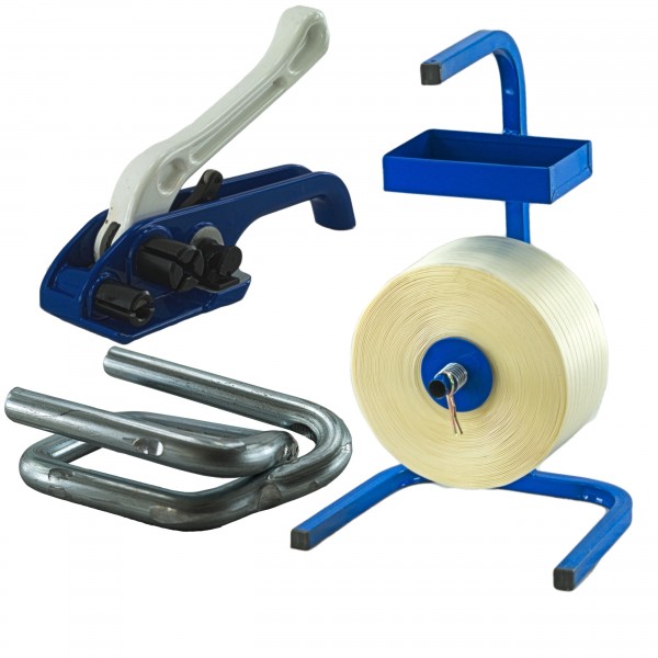 25 mm Textil Polyester Umreifung Set Umreifungsband Abroller Bandspanner Klemmen