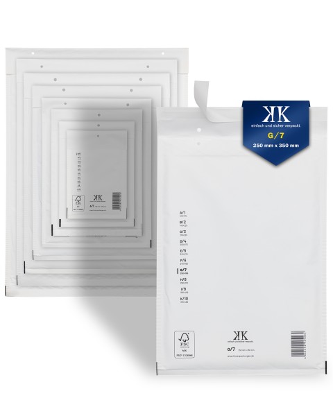 200 Luftpolster-Versandtaschen G7 G/7 250x350mm (Außenmaß) Weiß