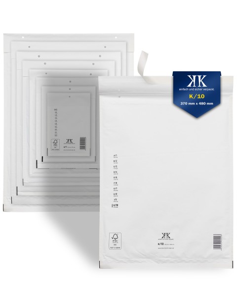 150 Luftpolster-Versandtaschen K10 K/10 370x480mm (Außenmaß) Weiß