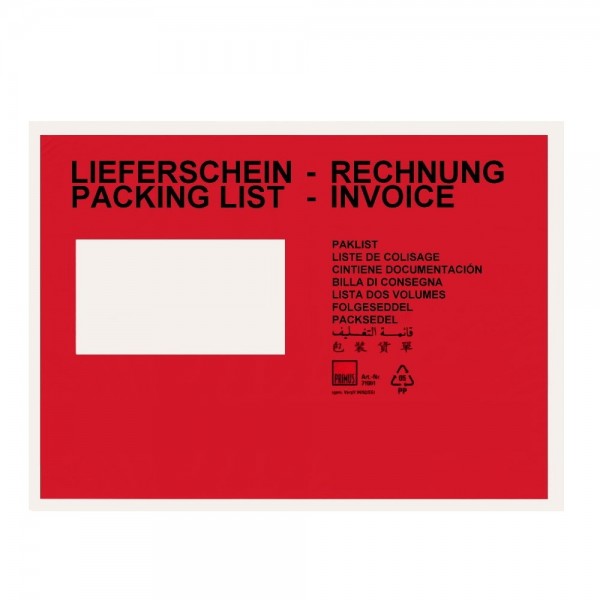1000 Dokumententaschen Lieferscheintaschen Din C5 Rot Begleitpapiertaschen