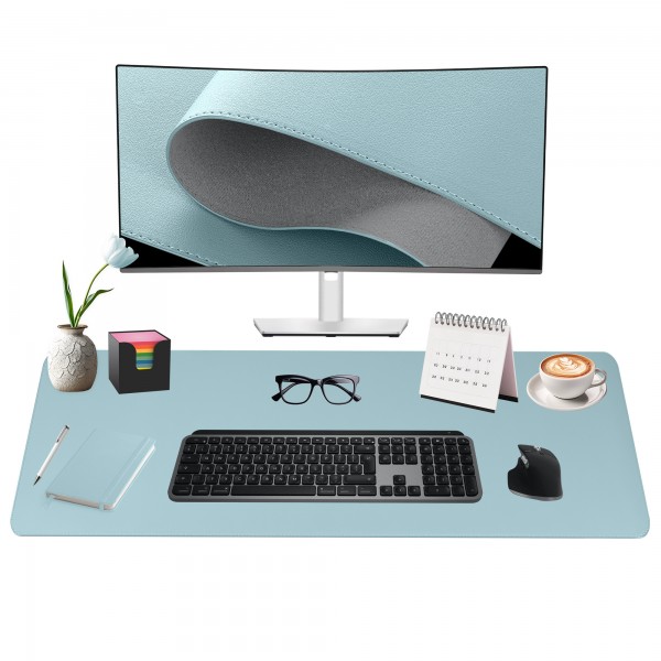 Midori Schreibtischunterlage aus Kunstleder 90 x 43 cm Randnähte rutschfest Hellblau