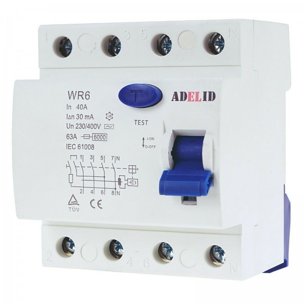 Fehlerstromschutzschalter FI-Schalter RCD 4-polig 25A 30mA
