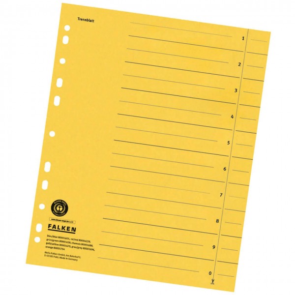 10 x FALKEN Trennblätter DIN A4 liniert Gelb